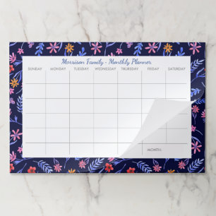 かわいい花のカスタムな家族の月例カレンダーのプランナー ペーパーパッド