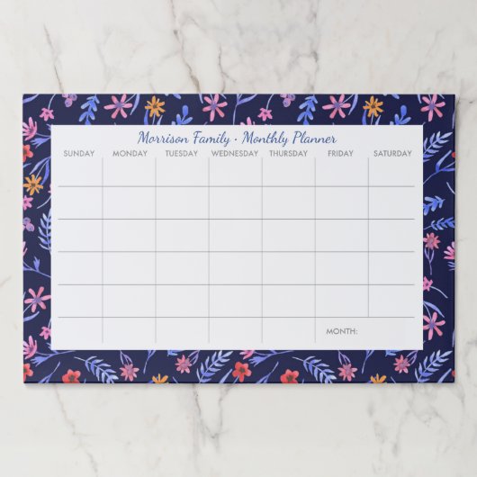 かわいい花のカスタムな家族の月例カレンダーのプランナー ペーパーパッド (正面)