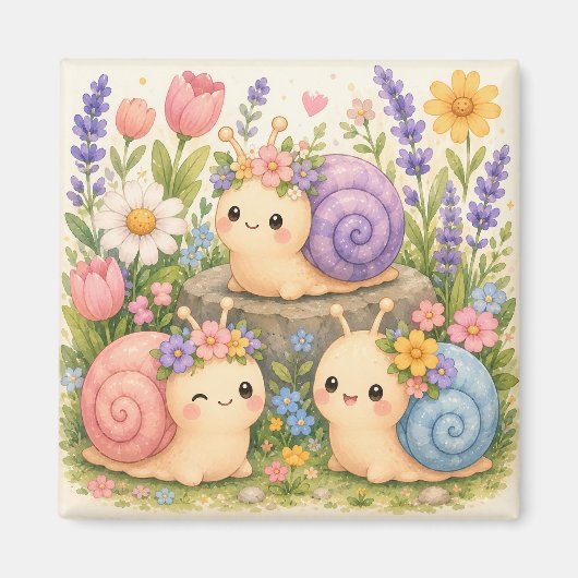 かわいい花のカタツムリ マグネット (正面)