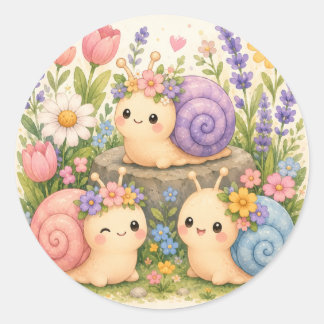かわいい花のカタツムリ ラウンドシール