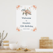 かわいい花のカメの誕生日パーティーウェルカム ポスター (キッチン)