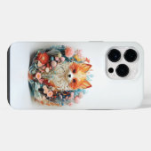 かわいい花のキツネの3Dペーパー切り絵 iPhoneケース (裏面横)