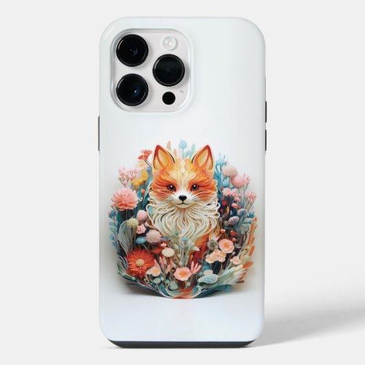 かわいい花のキツネの3Dペーパー切り絵 iPhoneケース (裏面)