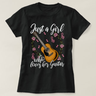 かわいい花のギター女子デザイン Tシャツ