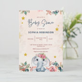 かわいい花のゾウさんベビーシャワー招待状 招待状 (スタンド正面)