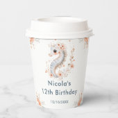 かわいい花のタツノオトシゴの誕生日パーティー 紙コップ (裏面)