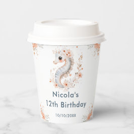 かわいい花のタツノオトシゴの誕生日パーティー 紙コップ