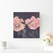 かわいい花のチューリップパーソナライズされた- スクエア壁時計 (ホーム)