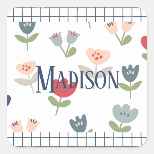 かわいい花のチューリップ ファームハウス 春 夏 明るい スクエアシール (正面)