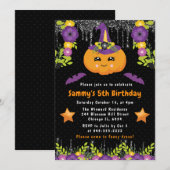 かわいい花のハロウィン パンプキン 誕生日パーティー 招待状 (正面/裏面)