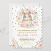 かわいい花のバニー女の子のベビーシャワーの赤面のピンクの金ゴールド 招待状 (正面)