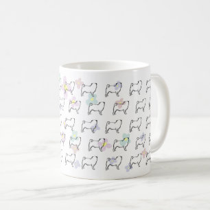 かわいい花のパグ犬パターンマグ コーヒーマグカップ