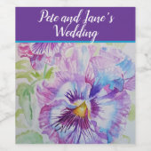 かわいい花のパステルパンスィー紫色の水彩 ワイン ワインラベル (シングルラベル)