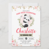 かわいい花のパンダ誕生日パーティー 招待状 (正面)