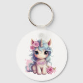 かわいい花のファンタジーユニコーンの女の子の魔法の世界 キーホルダー (裏面)