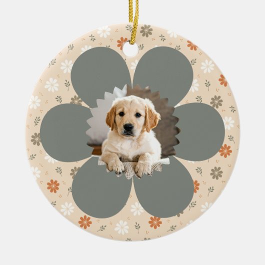 かわいい花のファームハウス初めてのクリスマス セラミックオーナメント (正面)