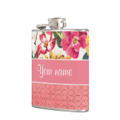 かわいい花のフェイクなピンクのグリッターの円 フラスク (左)