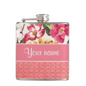 かわいい花のフェイクなピンクのグリッターの円 フラスク (正面)