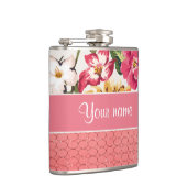 かわいい花のフェイクなピンクのグリッターの円 フラスク (右)