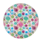 かわいい花のフクロウの背景パターン カッティングボード (正面)