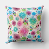 かわいい花のフクロウの背景パターン クッション (裏面)