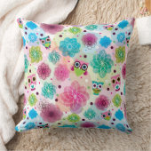かわいい花のフクロウの背景パターン クッション (ブランケット)