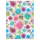 かわいい花のフクロウの背景パターン クリップボード (裏面)