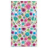 かわいい花のフクロウの背景パターン スモールペーパーバッグ (裏面)