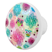 かわいい花のフクロウの背景パターン セラミックノブ (右)