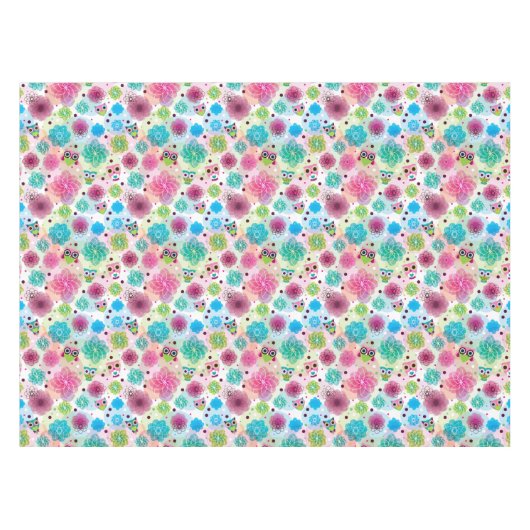 かわいい花のフクロウの背景パターン テーブルクロス (正面(横))