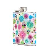 かわいい花のフクロウの背景パターン フラスク (左)