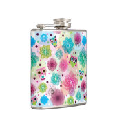 かわいい花のフクロウの背景パターン フラスク (右)