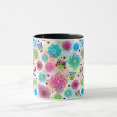 かわいい花のフクロウの背景パターン マグカップ (中央)