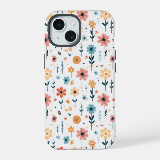 かわいい花のフラワーパターン iPhone 15ケース (裏面)