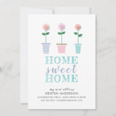 かわいい花のポット新しい住所の引越し告知 案内状 (正面)