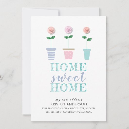 かわいい花のポット新しい住所の引越し告知 案内状 (正面)