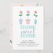 かわいい花のポット新しい住所の引越し告知 案内状 (正面/裏面)