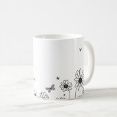 かわいい花のマグカップ – 黒と白の野花デザイン コーヒーマグカップ (正面右)