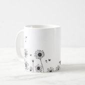 かわいい花のマグカップ – 黒と白の野花デザイン コーヒーマグカップ (正面左)