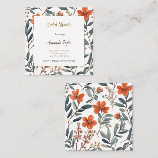 かわいい花のミニマルなブライダルシャワー エンクロージャーカード (正面/裏面)