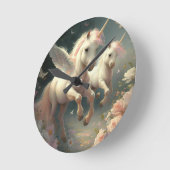 かわいい花のユニコーンが飛ぶ小さなポニー ラウンドクリ ラウンド壁時計 (傾斜)