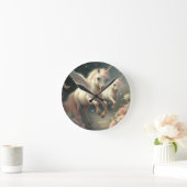 かわいい花のユニコーンが飛ぶ小さなポニー ラウンドクリ ラウンド壁時計 (ホーム)