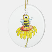 かわいい花の上のファンシーな蜂 セラミックオーナメント (左)