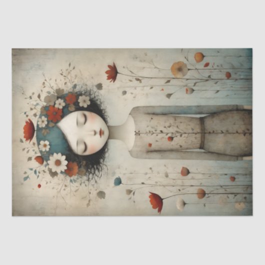 かわいい花の女の子のデコパージュ 薄葉紙 (正面)