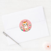かわいい花の子猫 ラウンドシール (封筒)