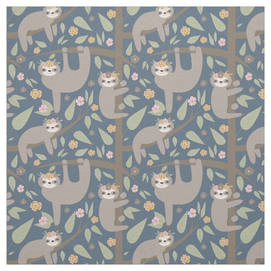 かわいい花の怠惰パターン ファブリック (見本)