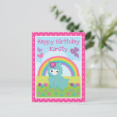 かわいい花の春のターコイズラマ & レインボー誕生日 ポストカード (スタンド正面)