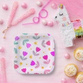 かわいい花の柄 ペーパープレート (パーティー)