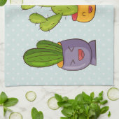 かわいい花の植木鉢のハッピーサボテン イラスト キッチンタオル (折り畳み)