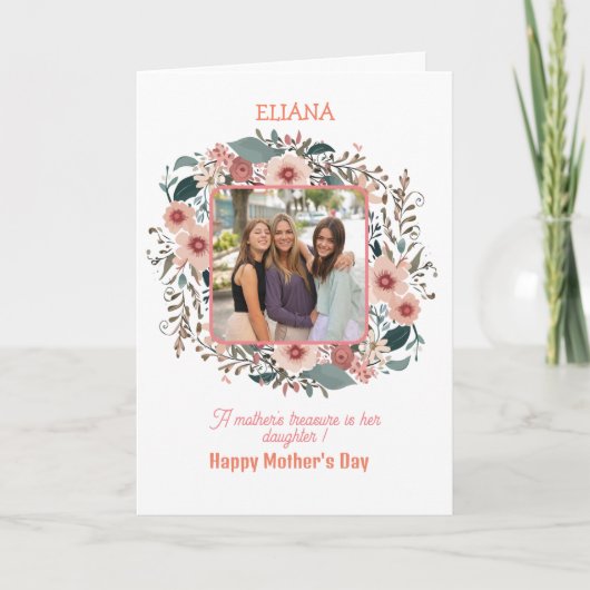 かわいい花の母と娘の名言 マザーズデーの写真 カード (正面)